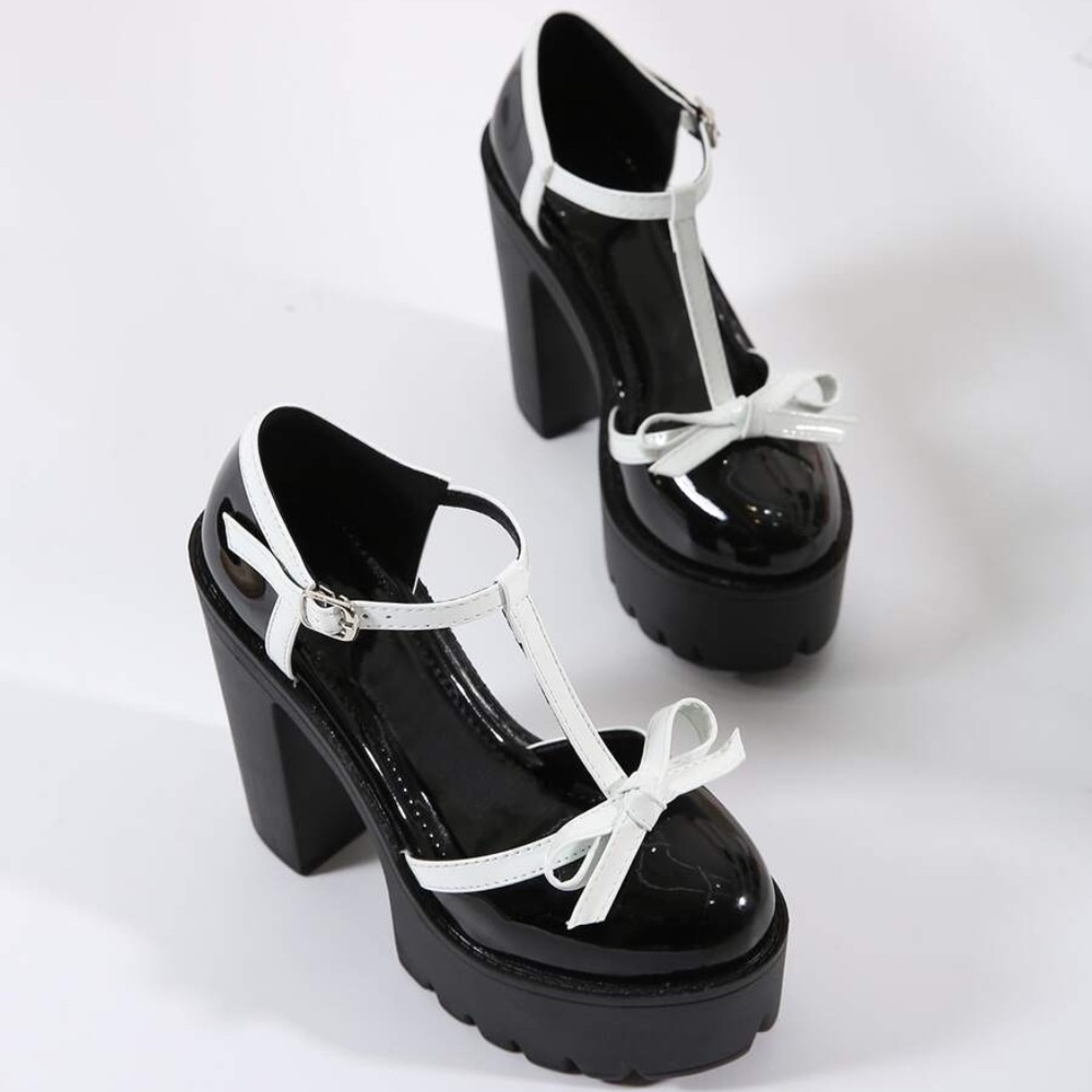 SHEIN Bow Decor Chunky Heeled Pumps, Size 39(7.5)